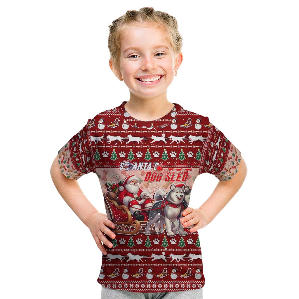 Dog Sled Christmas Kid T Shirt Husky Sleigh Ride Design - Polynesian Pride