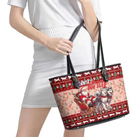 Dog Sled Christmas Leather Tote Bag Husky Sleigh Ride Design - Polynesian Pride
