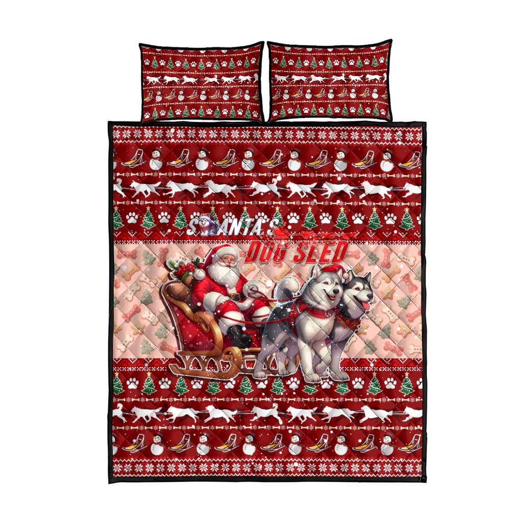 Dog Sled Christmas Quilt Bed Set Husky Sleigh Ride Design - Polynesian Pride