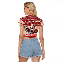 Dog Sled Christmas Raglan Cropped T Shirt Husky Sleigh Ride Design - Polynesian Pride