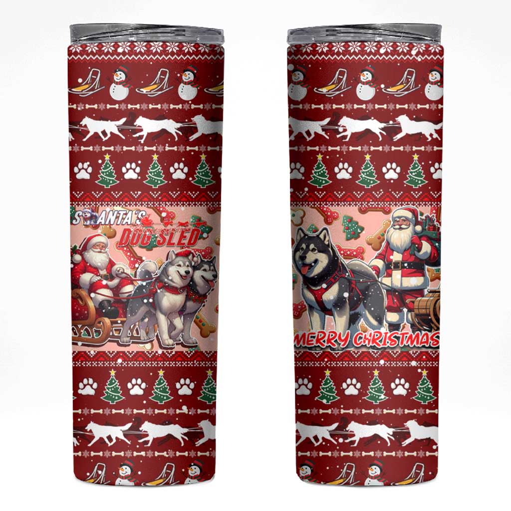 Dog Sled Christmas Skinny Tumbler Husky Sleigh Ride Design - Polynesian Pride