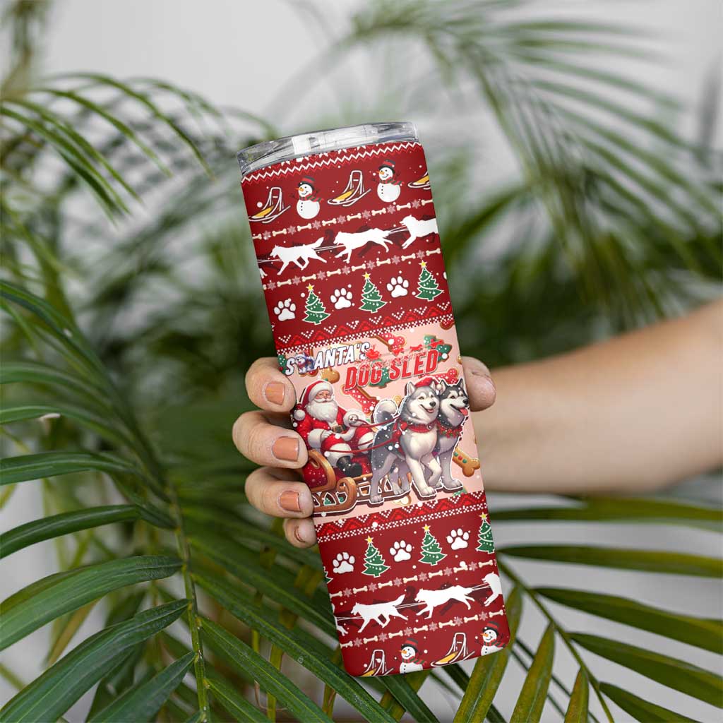 Dog Sled Christmas Skinny Tumbler Husky Sleigh Ride Design - Polynesian Pride