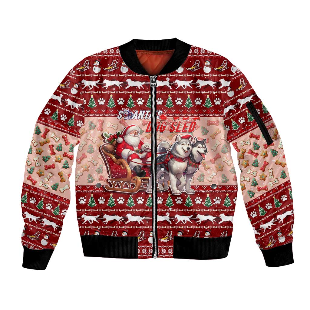 Dog Sled Christmas Sleeve Zip Bomber Jacket Husky Sleigh Ride Design - Polynesian Pride