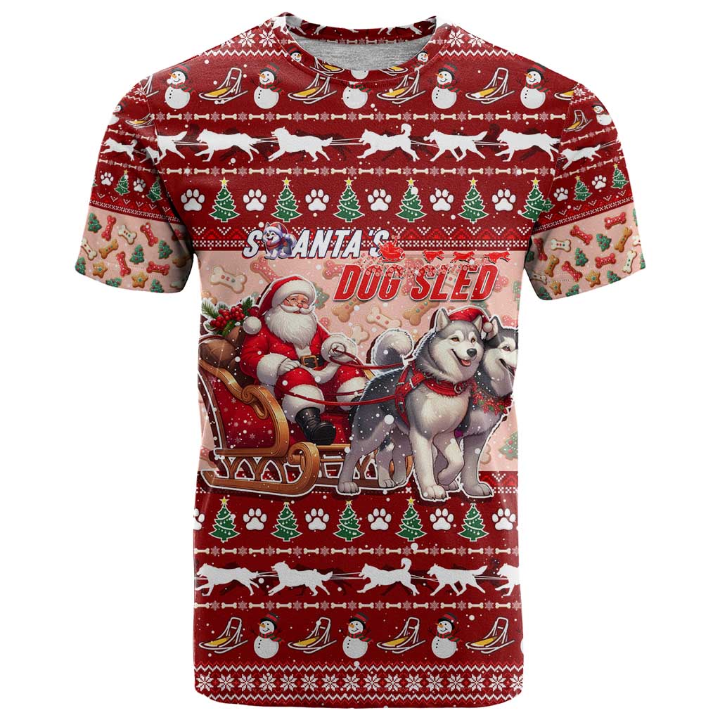 Dog Sled Christmas T Shirt Husky Sleigh Ride Design - Polynesian Pride