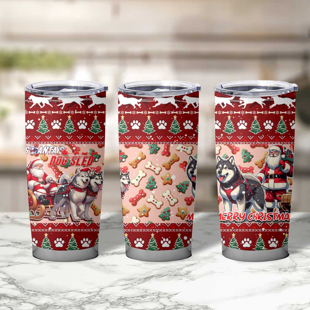 Dog Sled Christmas Tumbler Cup Husky Sleigh Ride Design - Polynesian Pride