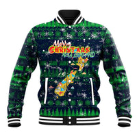 Merry Christmas New Zealand Baseball Jacket Xmas Travel Map - Polynesian Pride