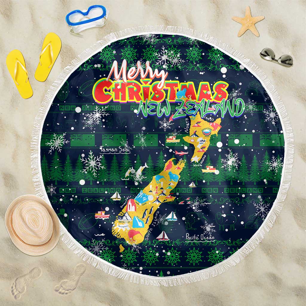 Merry Christmas New Zealand Beach Blanket Xmas Travel Map - Polynesian Pride
