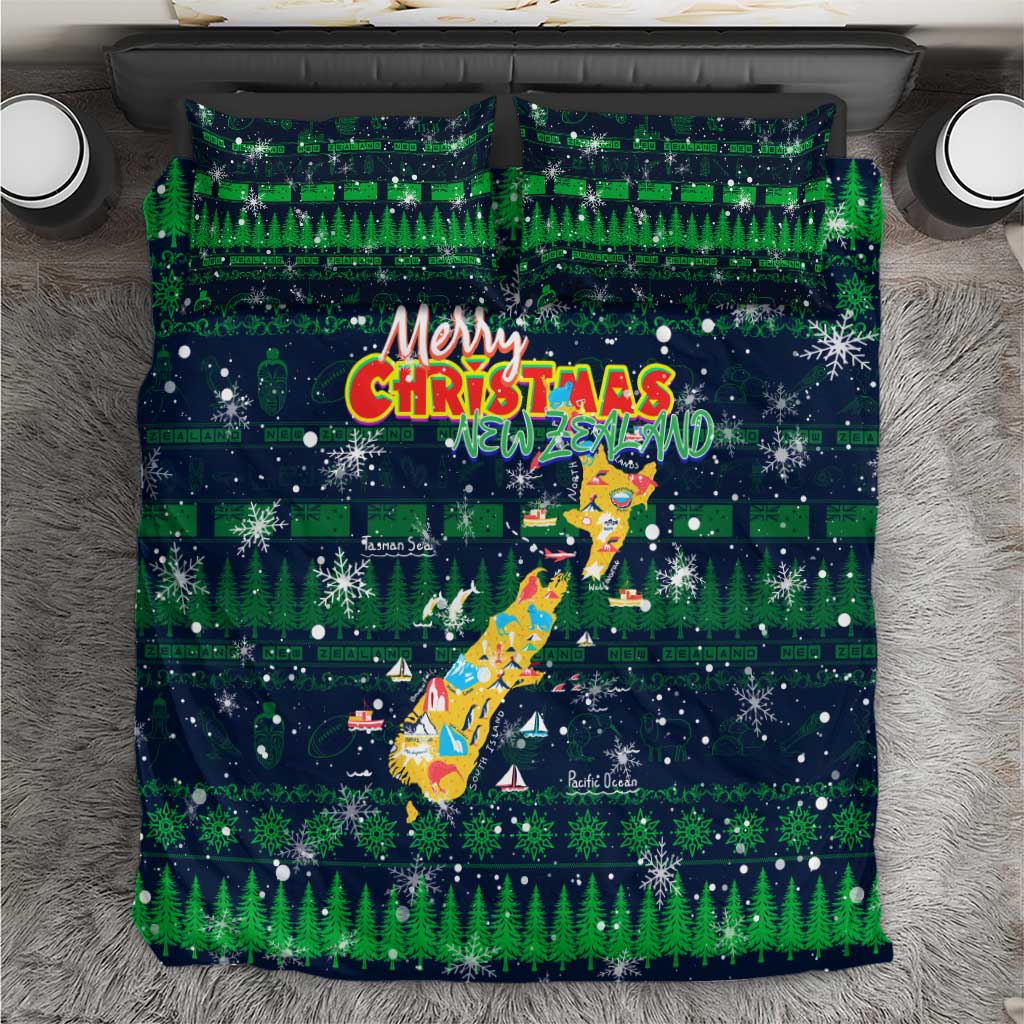 Merry Christmas New Zealand Bedding Set Xmas Travel Map - Polynesian Pride
