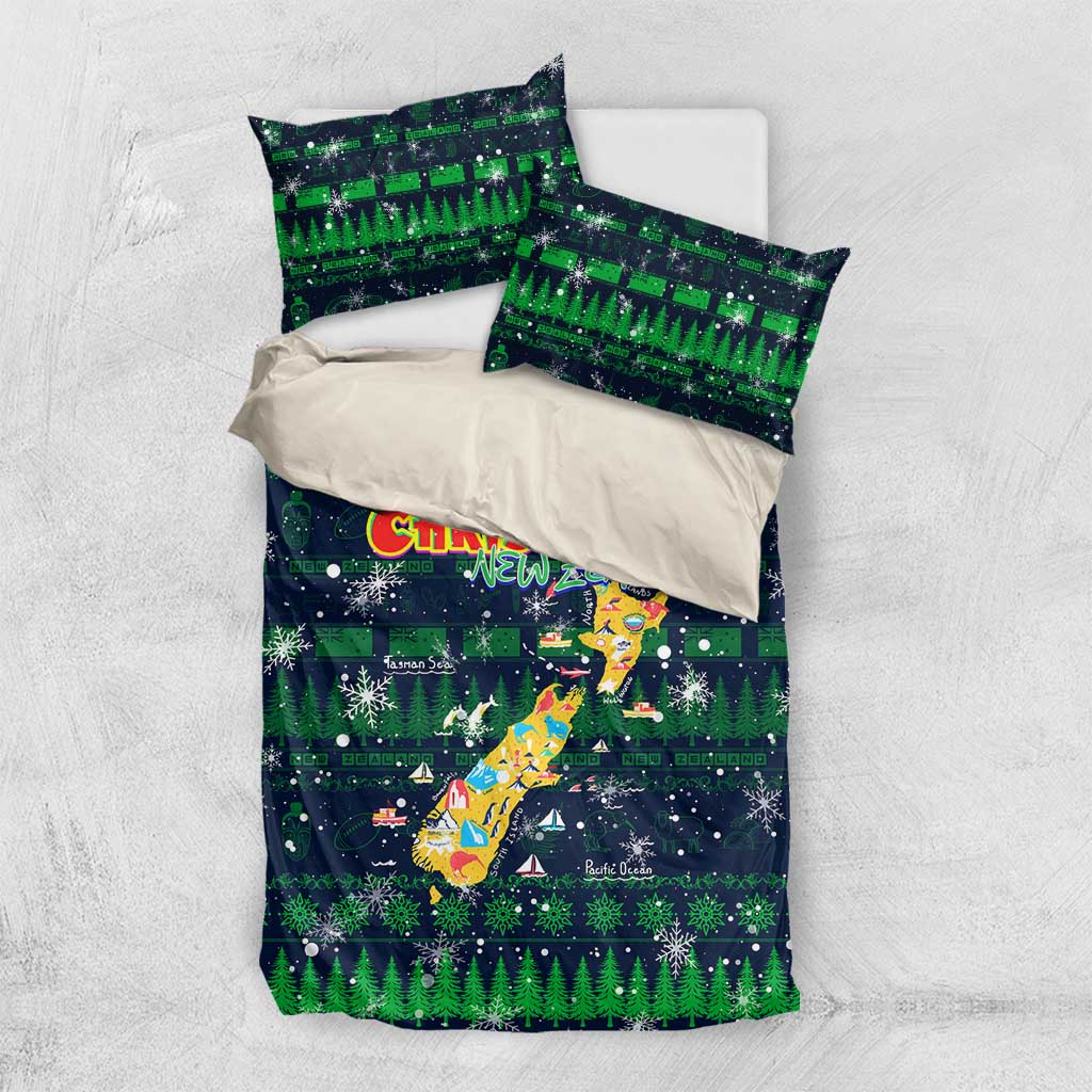 Merry Christmas New Zealand Bedding Set Xmas Travel Map - Polynesian Pride