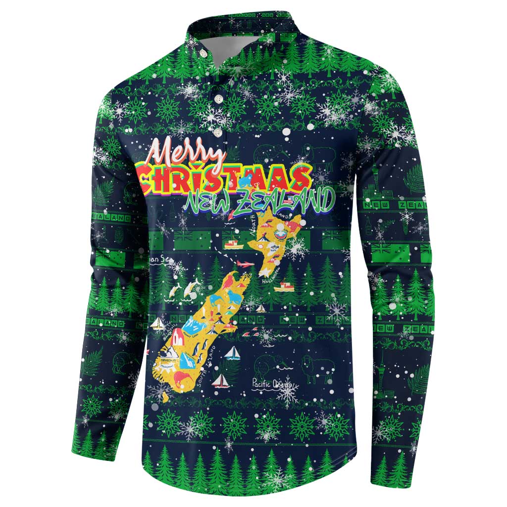 Merry Christmas New Zealand Button Sweatshirt Xmas Travel Map - Polynesian Pride