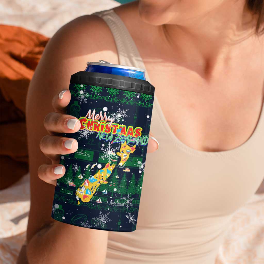Merry Christmas New Zealand 4 in 1 Can Cooler Tumbler Xmas Travel Map - Polynesian Pride