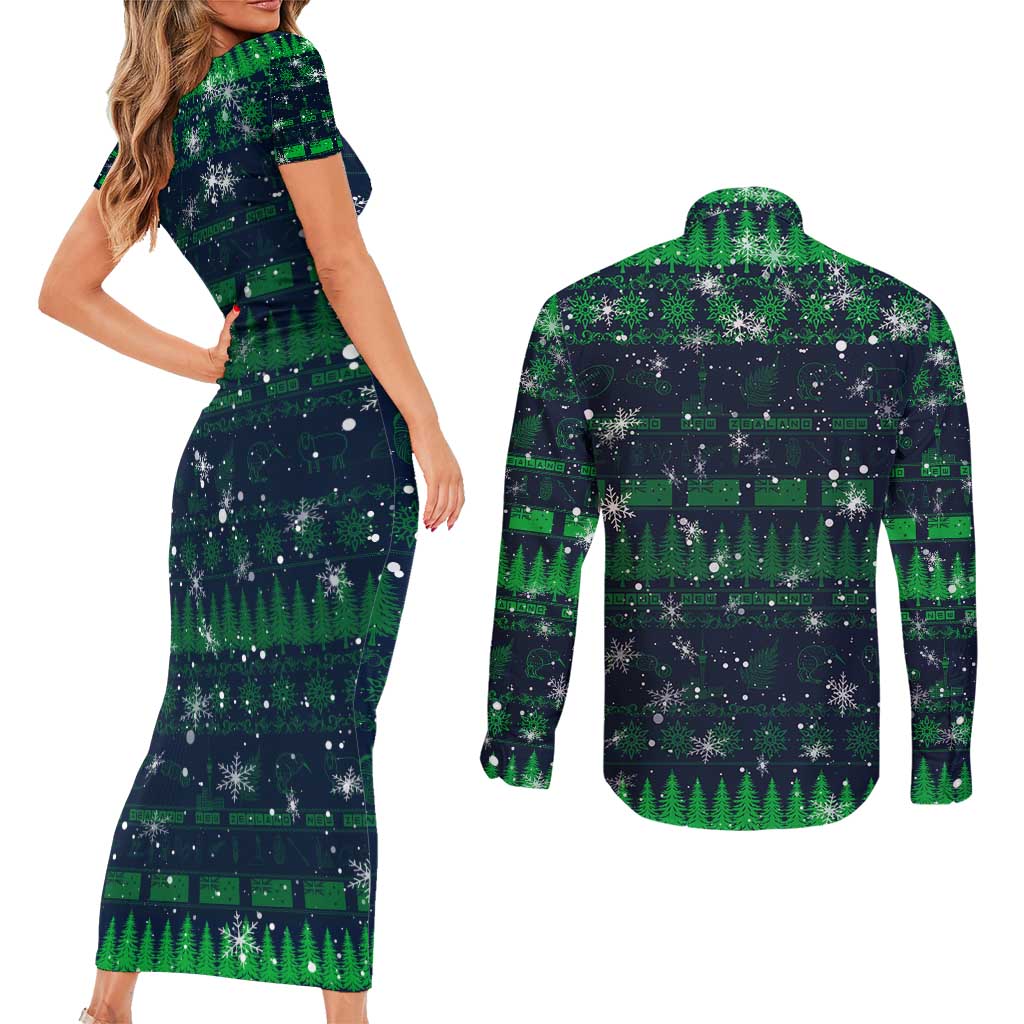 Merry Christmas New Zealand Couples Matching Short Sleeve Bodycon Dress and Long Sleeve Button Shirt Xmas Travel Map - Polynesian Pride
