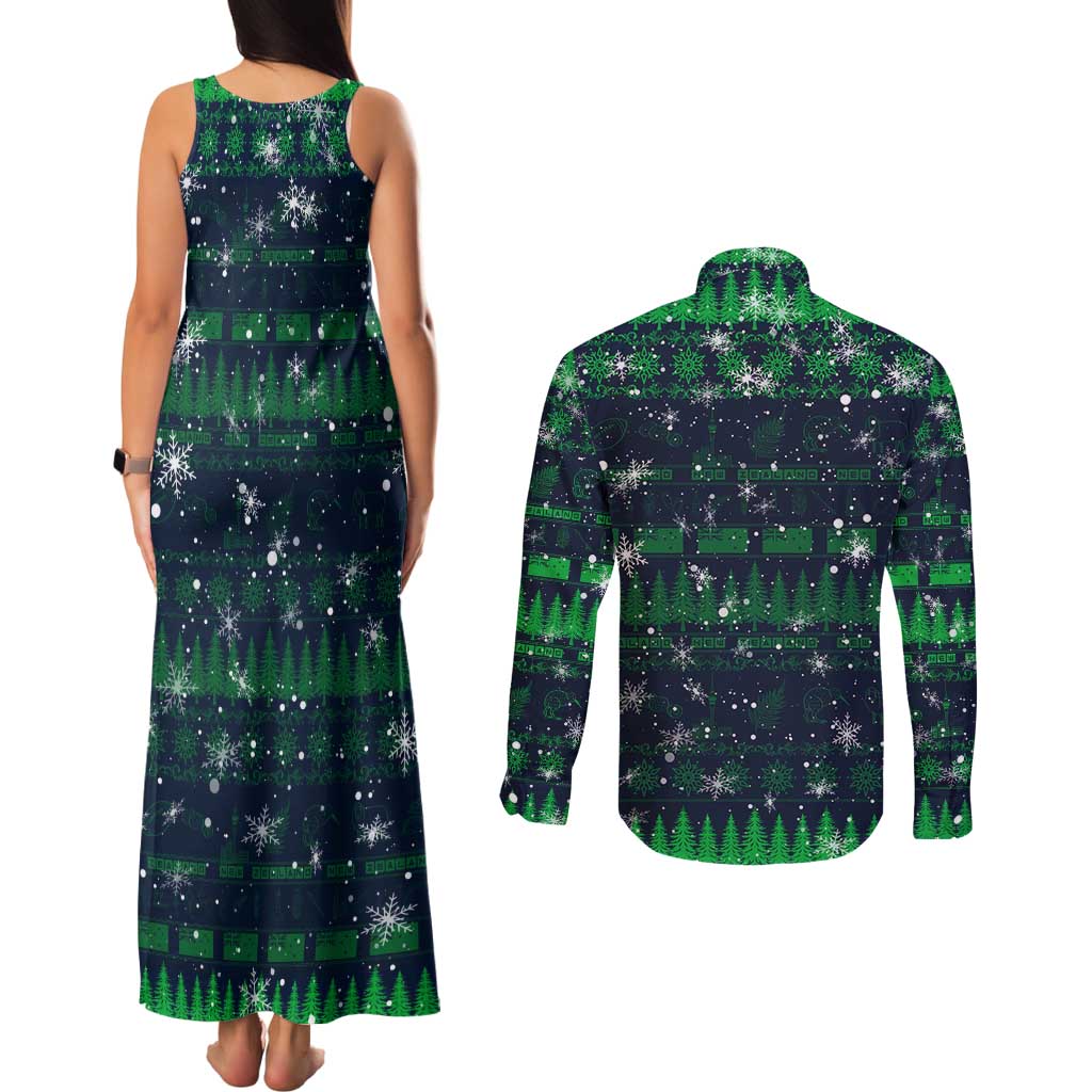 Merry Christmas New Zealand Couples Matching Tank Maxi Dress and Long Sleeve Button Shirt Xmas Travel Map - Polynesian Pride