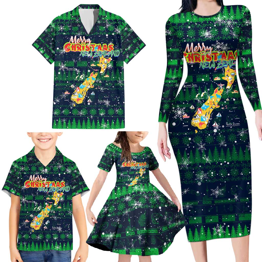 Merry Christmas New Zealand Family Matching Long Sleeve Bodycon Dress and Hawaiian Shirt Xmas Travel Map DT02 - Polynesian Pride