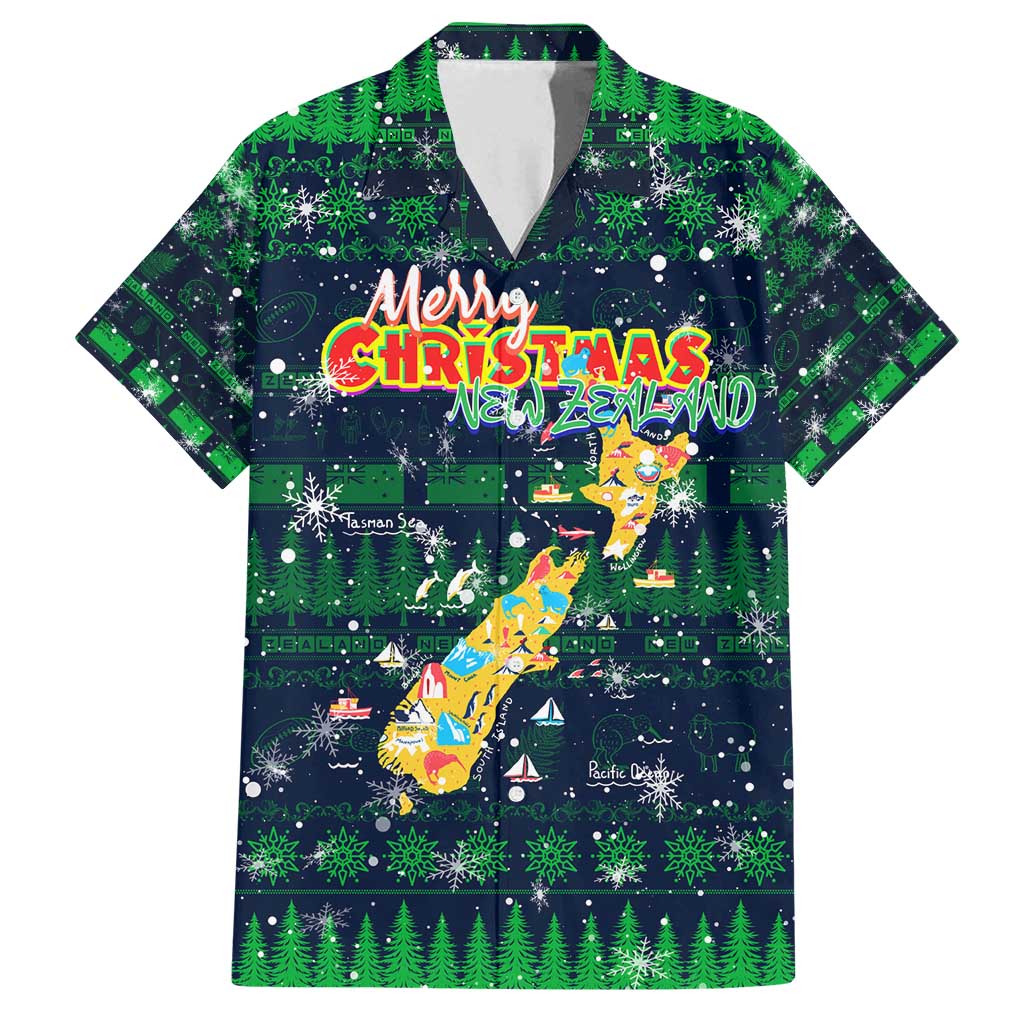 Merry Christmas New Zealand Family Matching Long Sleeve Bodycon Dress and Hawaiian Shirt Xmas Travel Map DT02 Dad's Shirt - Short Sleeve Blue - Polynesian Pride