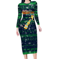 Merry Christmas New Zealand Family Matching Long Sleeve Bodycon Dress and Hawaiian Shirt Xmas Travel Map DT02 Mom's Dress Blue - Polynesian Pride