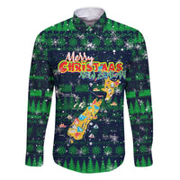 Merry Christmas New Zealand Family Matching Mermaid Dress and Hawaiian Shirt Xmas Travel Map DT02 Dad's Shirt - Long Sleeve Blue - Polynesian Pride