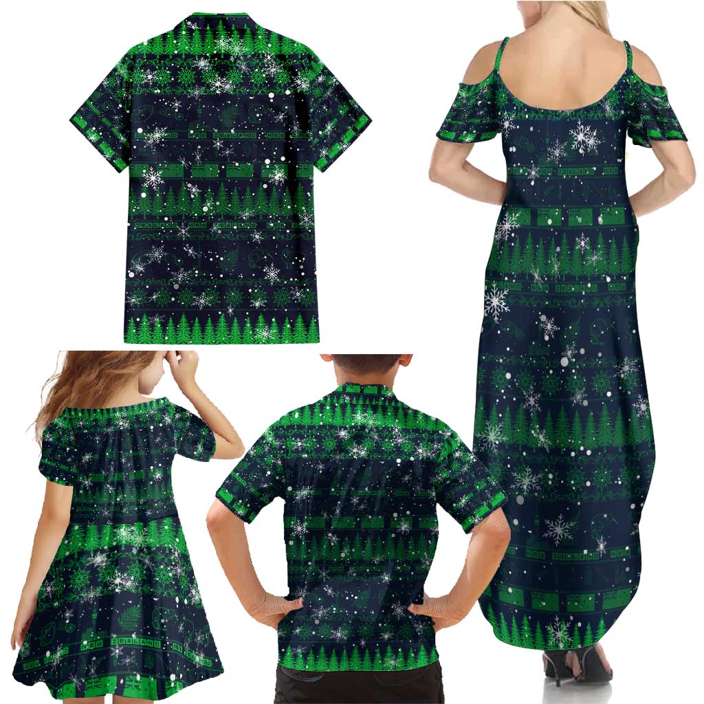 Merry Christmas New Zealand Family Matching Summer Maxi Dress and Hawaiian Shirt Xmas Travel Map - Polynesian Pride