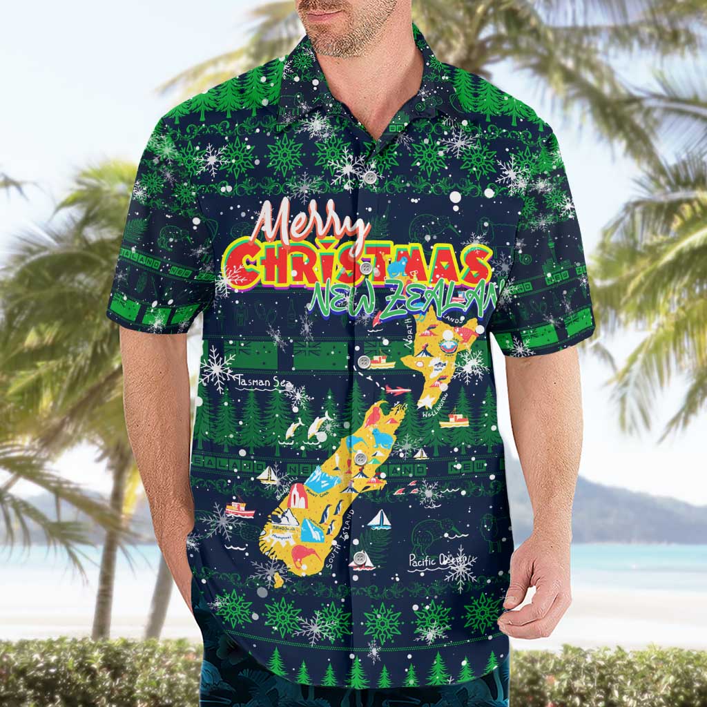 Merry Christmas New Zealand Hawaiian Shirt Xmas Travel Map - Polynesian Pride