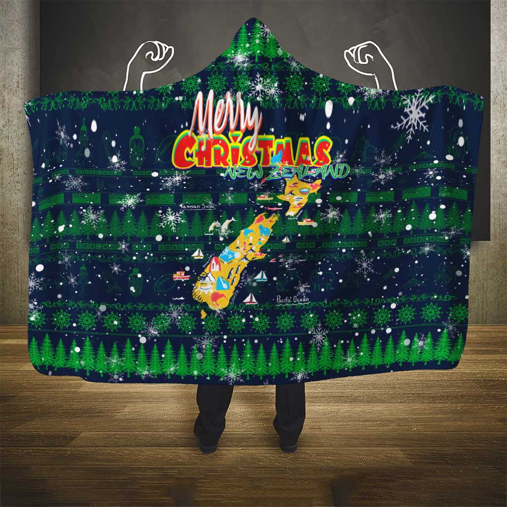 Merry Christmas New Zealand Hooded Blanket Xmas Travel Map - Polynesian Pride