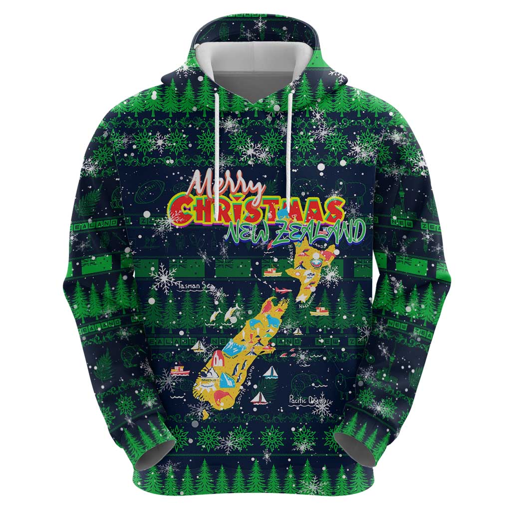 Merry Christmas New Zealand Hoodie Xmas Travel Map - Polynesian Pride