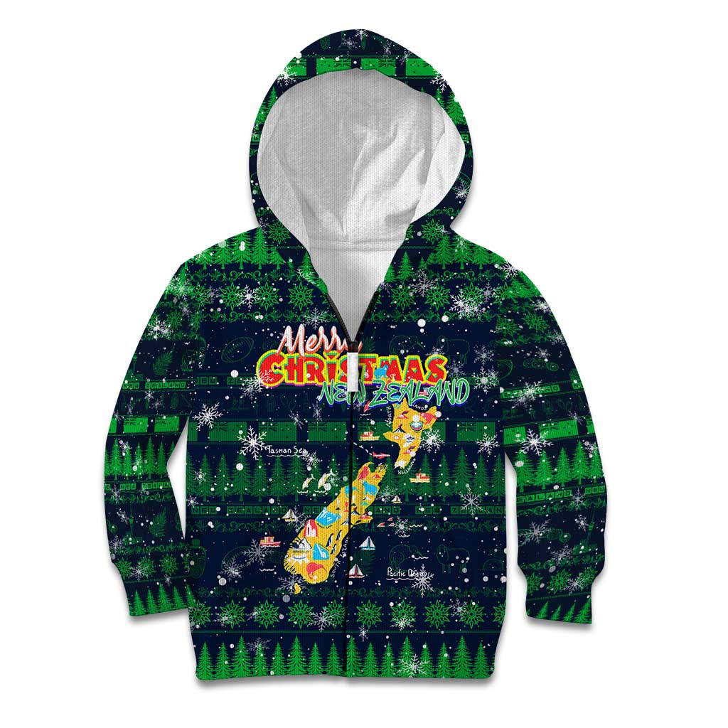 Merry Christmas New Zealand Kid Hoodie Xmas Travel Map - Polynesian Pride
