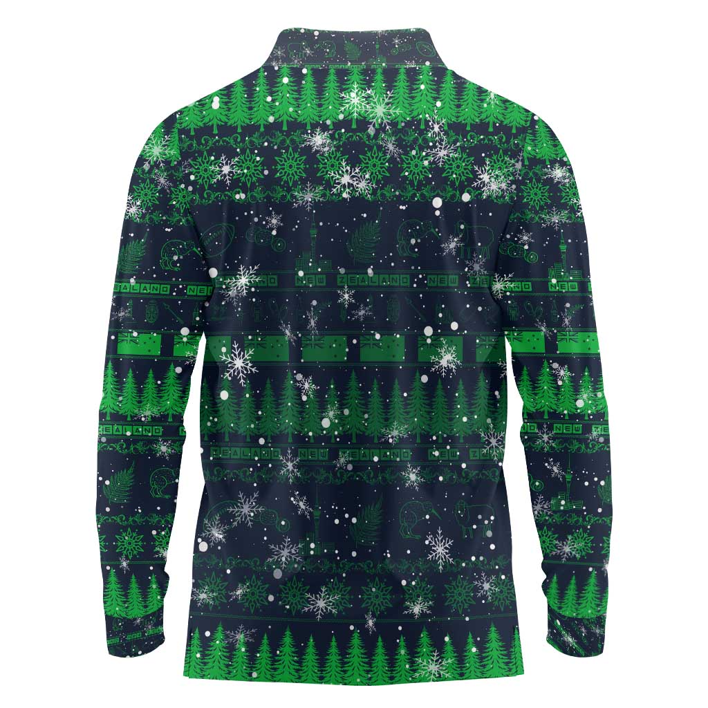 Merry Christmas New Zealand Long Sleeve Polo Shirt Xmas Travel Map - Polynesian Pride