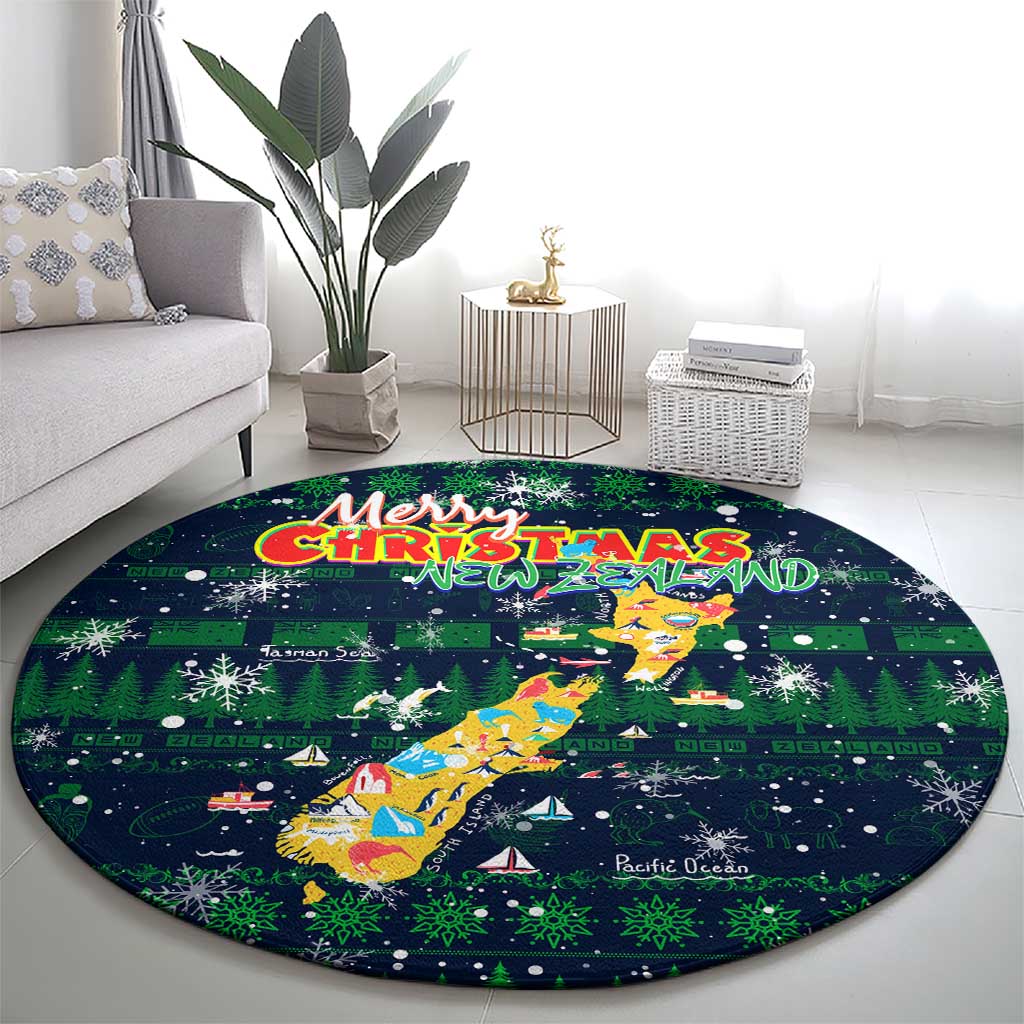 Merry Christmas New Zealand Round Carpet Xmas Travel Map - Polynesian Pride
