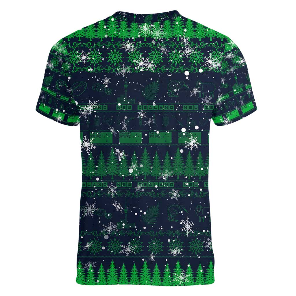 Merry Christmas New Zealand Women V-Neck T-Shirt Xmas Travel Map - Polynesian Pride