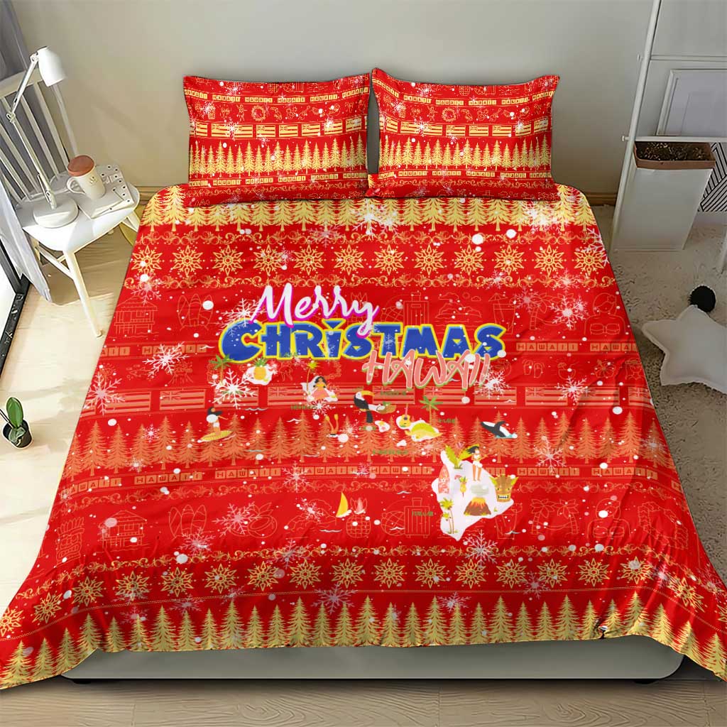 Merry Christmas Hawaii Bedding Set Xmas Travel Map - Polynesian Pride