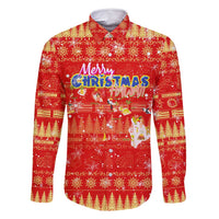 Merry Christmas Hawaii Family Matching Long Sleeve Bodycon Dress and Hawaiian Shirt Xmas Travel Map DT02 Dad's Shirt - Long Sleeve Red - Polynesian Pride