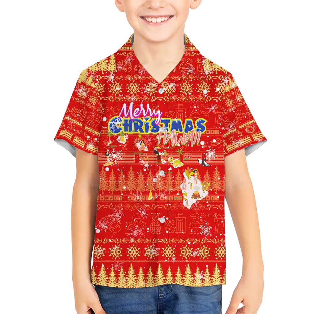 Merry Christmas Hawaii Family Matching Long Sleeve Bodycon Dress and Hawaiian Shirt Xmas Travel Map DT02 Son's Shirt Red - Polynesian Pride