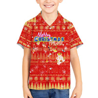 Merry Christmas Hawaii Family Matching Long Sleeve Bodycon Dress and Hawaiian Shirt Xmas Travel Map DT02 Son's Shirt Red - Polynesian Pride