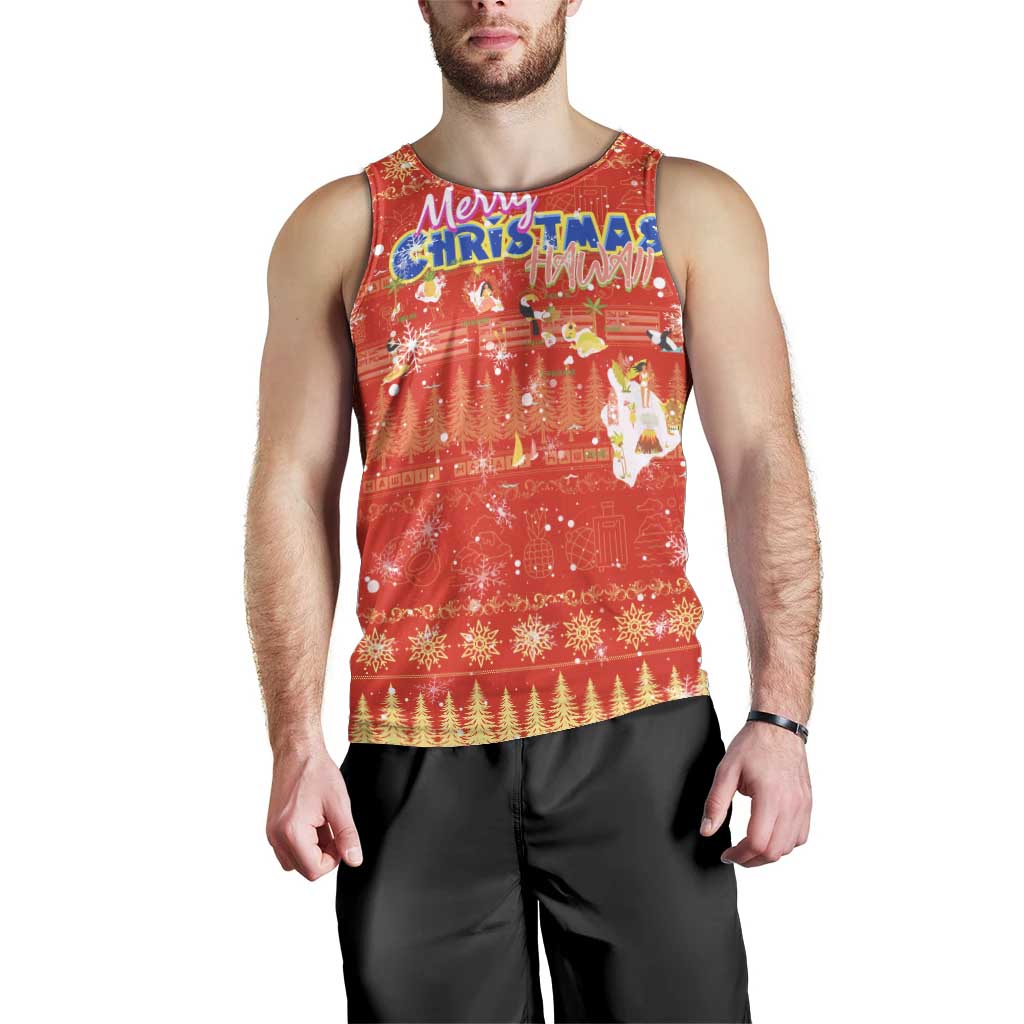 Merry Christmas Hawaii Men Tank Top Xmas Travel Map - Polynesian Pride