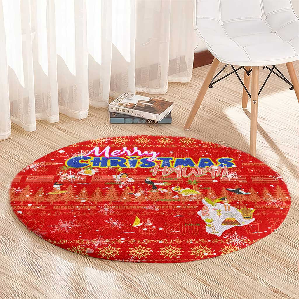 Merry Christmas Hawaii Round Carpet Xmas Travel Map - Polynesian Pride