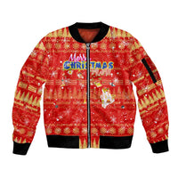 Merry Christmas Hawaii Sleeve Zip Bomber Jacket Xmas Travel Map - Polynesian Pride