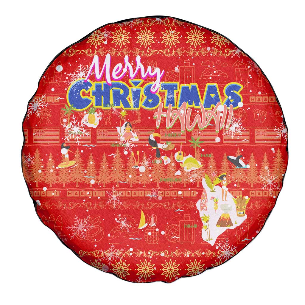 Merry Christmas Hawaii Spare Tire Cover Xmas Travel Map - Polynesian Pride