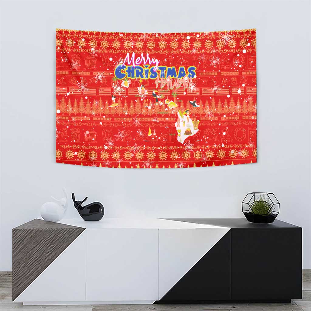 Merry Christmas Hawaii Tapestry Xmas Travel Map - Polynesian Pride