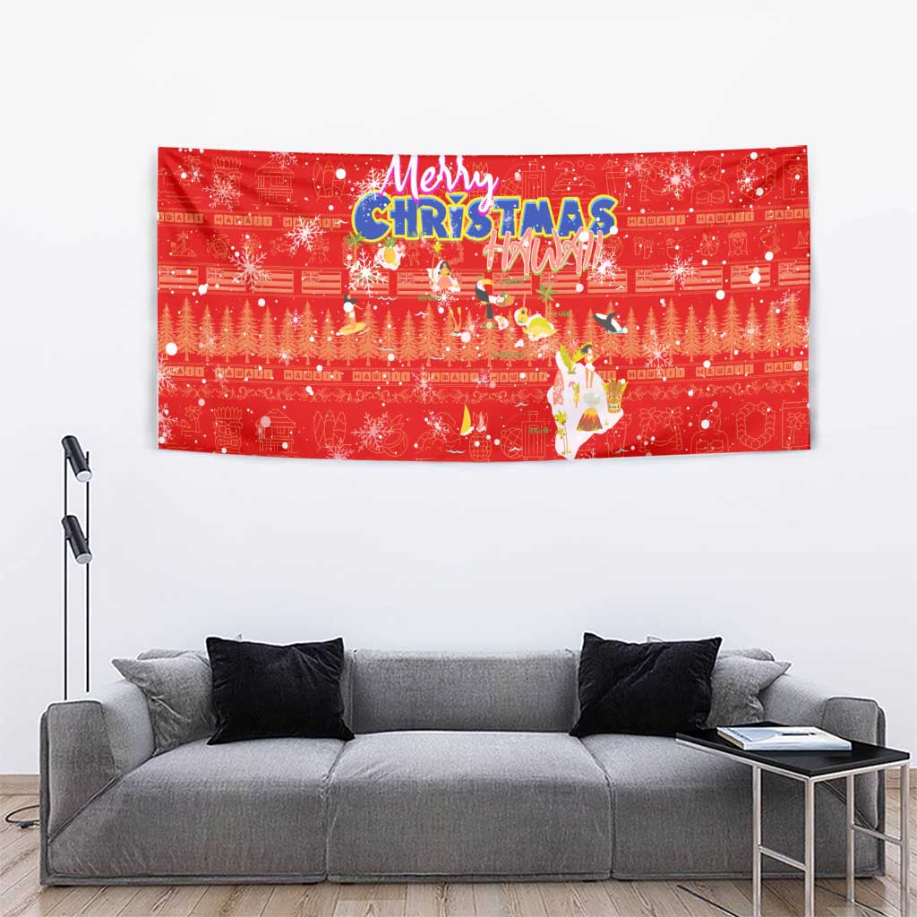 Merry Christmas Hawaii Tapestry Xmas Travel Map - Polynesian Pride