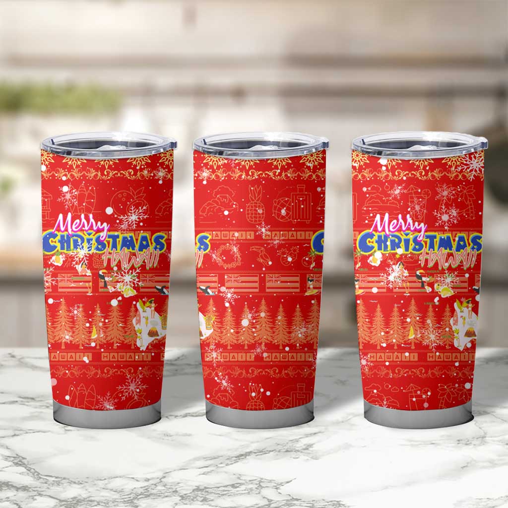 Merry Christmas Hawaii Tumbler Cup Xmas Travel Map - Polynesian Pride