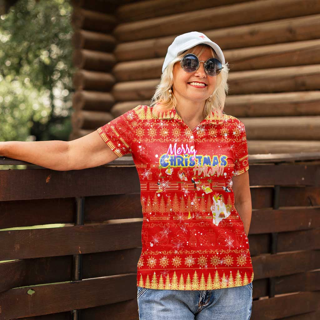 Merry Christmas Hawaii Women Polo Shirt Xmas Travel Map - Polynesian Pride