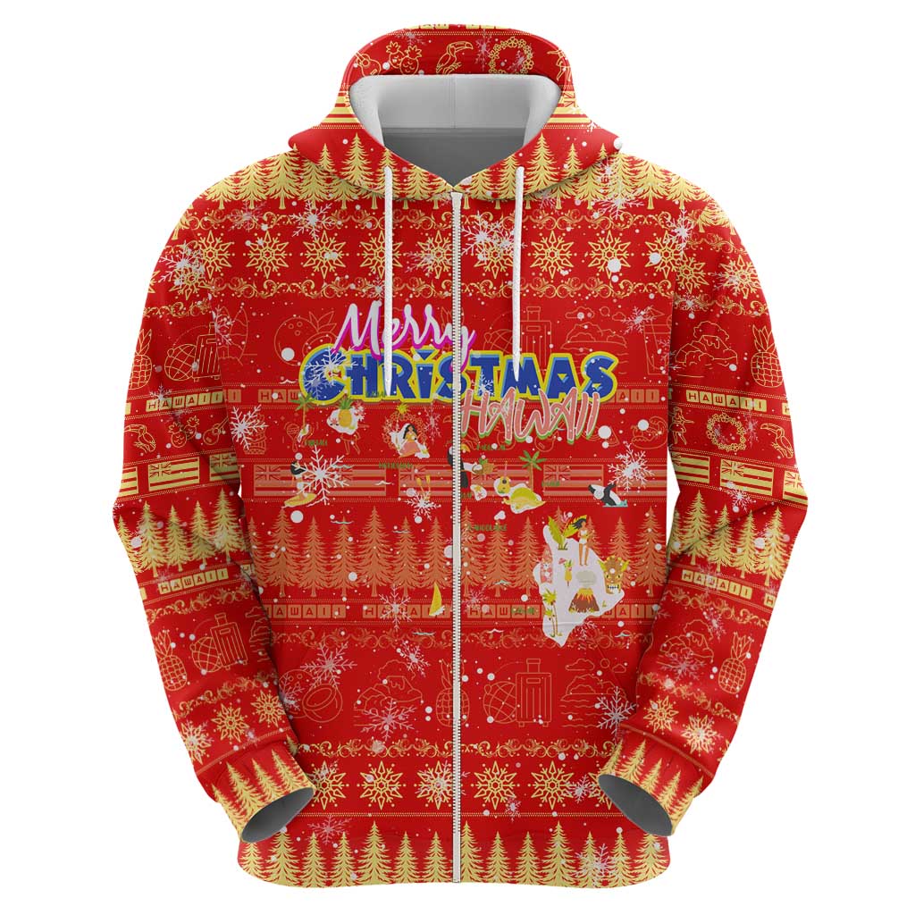 Merry Christmas Hawaii Zip Hoodie Xmas Travel Map - Polynesian Pride