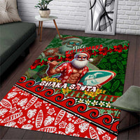 Mele Kalikimaka Shaka Santa Area Rug Hawaiian Surf Christmas Design with Aloha Spirit - Polynesian Pride