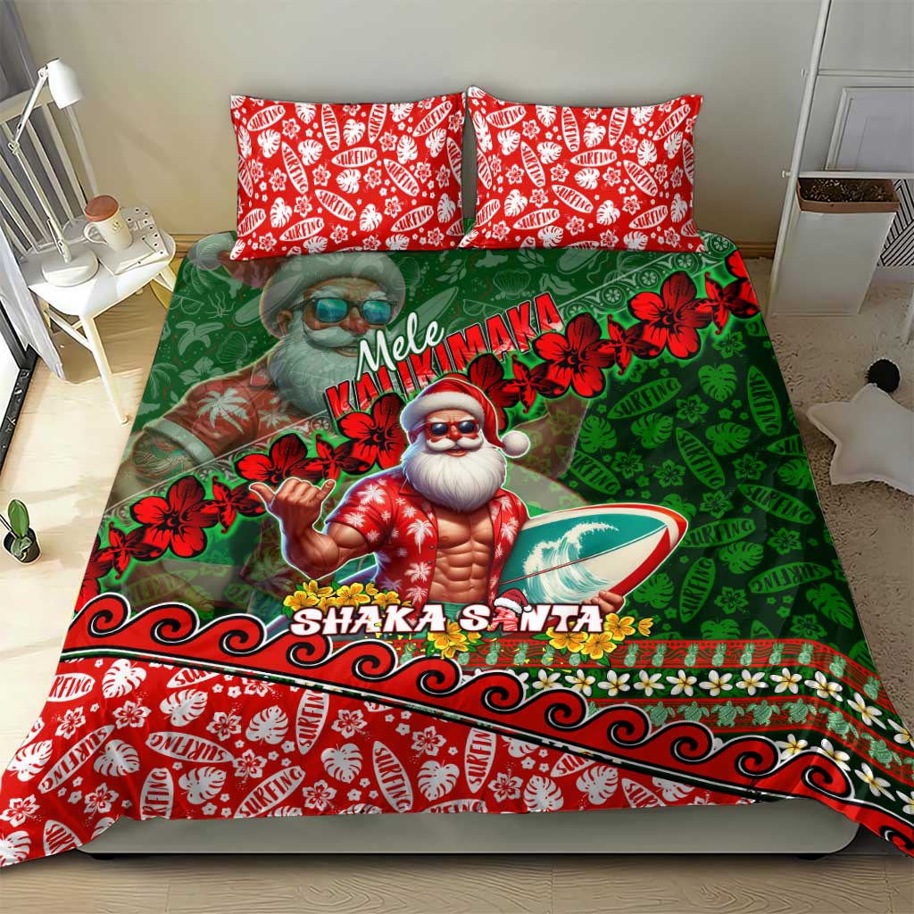 Mele Kalikimaka Shaka Santa Bedding Set Hawaiian Surf Christmas Design with Aloha Spirit - Polynesian Pride