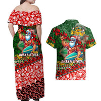 Mele Kalikimaka Shaka Santa Couples Matching Off Shoulder Maxi Dress and Hawaiian Shirt Hawaiian Surf Christmas Design with Aloha Spirit DT02 - Polynesian Pride