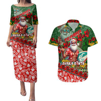 Mele Kalikimaka Shaka Santa Couples Matching Puletasi and Hawaiian Shirt Hawaiian Surf Christmas Design with Aloha Spirit - Polynesian Pride