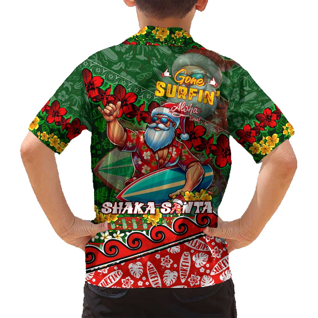 Mele Kalikimaka Shaka Santa Family Matching Long Sleeve Bodycon Dress and Hawaiian Shirt Hawaiian Surf Christmas Design with Aloha Spirit DT02 - Polynesian Pride
