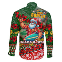 Mele Kalikimaka Shaka Santa Family Matching Long Sleeve Bodycon Dress and Hawaiian Shirt Hawaiian Surf Christmas Design with Aloha Spirit DT02 - Polynesian Pride