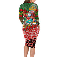 Mele Kalikimaka Shaka Santa Family Matching Long Sleeve Bodycon Dress and Hawaiian Shirt Hawaiian Surf Christmas Design with Aloha Spirit DT02 - Polynesian Pride