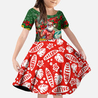 Mele Kalikimaka Shaka Santa Family Matching Mermaid Dress and Hawaiian Shirt Hawaiian Surf Christmas Design with Aloha Spirit DT02 Daughter's Dress Green - Polynesian Pride